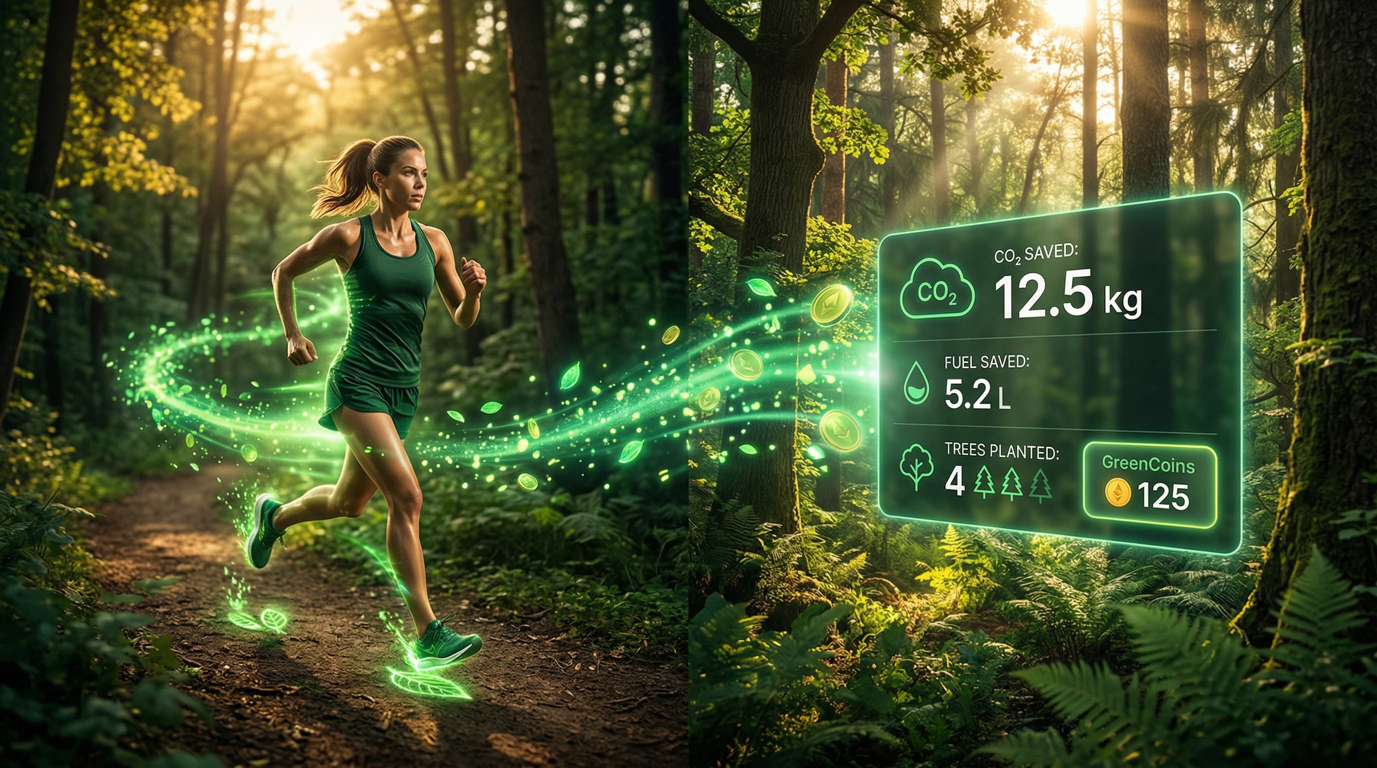 Green Energy — Fitstreak converts your steps into CO₂ savings and real trees planted